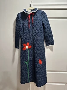 Vintage Laura Dare Quilted Robe Nightgown Blue With Flowers Girls Size 14 - Picture 1 of 17