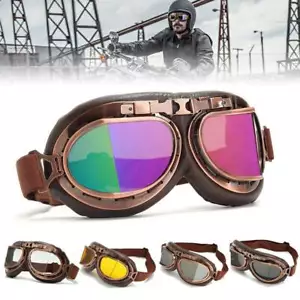 Vintage Retro Motorcycle Helmet Aviator Pilot Flying Goggles Glasses ATV Eyewear - Bild 1 von 17