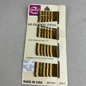 Vintage 1982  Goody Hair Retro Bobby Pins Made In USA Brown Ball Tip 60 Ct New - Picture 1 of 12