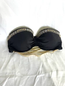 Victoria's Secret trägerloses Bikini Oberteil einfarbig schwarz verziert goldene Steine 34D - Bild 1 von 4