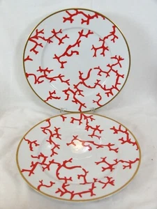 2 Raynaud Cristobal Coral Red and Gold Charger/Service Plates 11 7/8" - Picture 1 of 5
