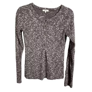 La Miel Knit Long Sleeve Taupe White Popover Heather Top Size S Shirt - Picture 1 of 4
