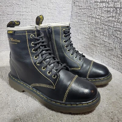 Botas Dr Martens Bruiser Unisex para Niños Talla 2 EE. UU. Cuero Negro Con Cordones Cremallera Foto 1 de 4