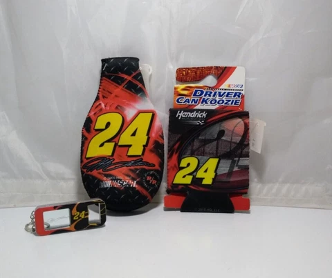 Jeff Gordon #24 Can & Bottle Koozie, Key Chain - Lot of 3 Cover