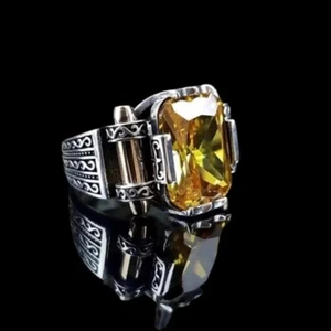 Anillo de citrino para hombre de plata de ley 925 joyería turca talla 7-15 - Imagen 1 de 6