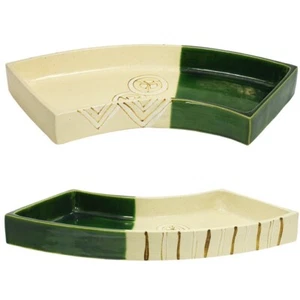 Nuovo vaso Ikebana 20" L maculato beige, opaco e verde lucido forma ventaglio/made Japan - Foto 1 di 4