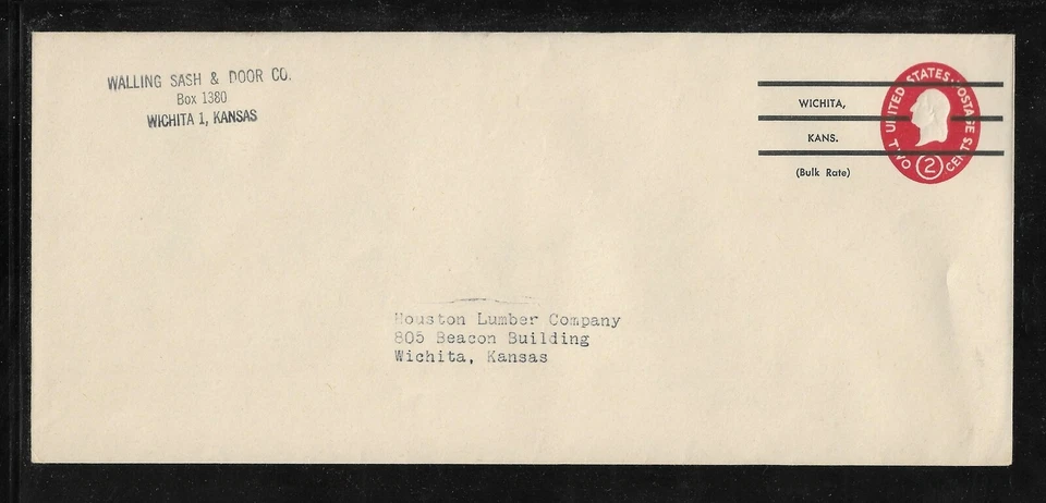 US Precancel Envelope: KS Wichita - 3a8 2D 30 46; Used (Walling Sash & Door Co.) - Image 1 of 1