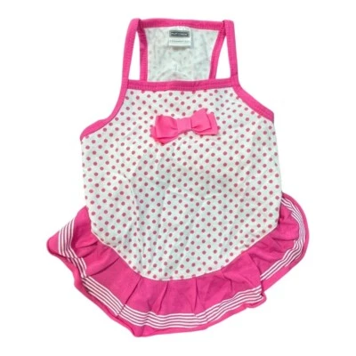Pup Crew Pink Polka Dot Dog Dress with Bow Ruffle Cute Pet Outfit Small - Image 1 of 4