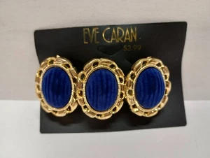 Eve Caran Hair Clip Barrette Blue Navy Velvet Oval Gold Tone 90s - Picture 1 of 8