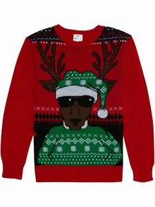 Boys Red Sunglass Reindeer Chill Christmas Holiday Knit Sweater X-Small - Picture 1 of 2
