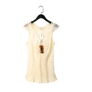 Quin And Donnelly Cream Netted Trim Beaded Linen Cotton Top - Size 10 NEW - Picture 1 of 13