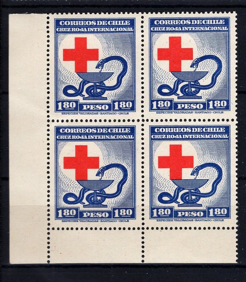 CHILE 1944 Red Cross 1.80p MNH corner sheet block of 4 - Image 1 of 1