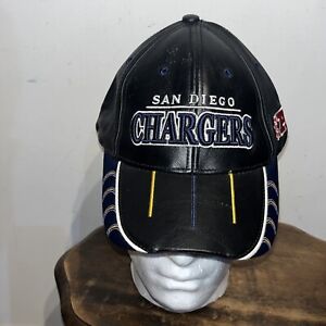 Vintage San Diego Chargers Hat Cap Adult Black Leather Reebok Strapback 90s Y2k
