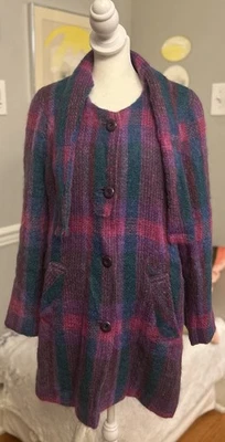 Abrigo Chaqueta Vintage Diseño Donegal Cuadros Difuso Mohair Rosa Verde Dublín Pequeño Foto 1 de 4