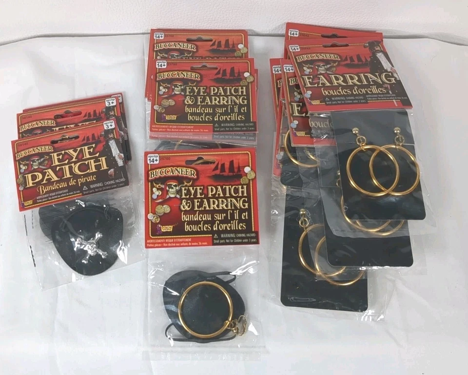 Bucanero Pirata Disfraz Accesorios Parche Ojo Pendientes Halloween Nuevo con Etiquetas Lote de 14 Foto 1 de 4