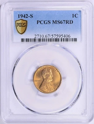 1942 S Lincoln Cent PCGS MS67 RED Gold Shield Holder - Image 1 of 3