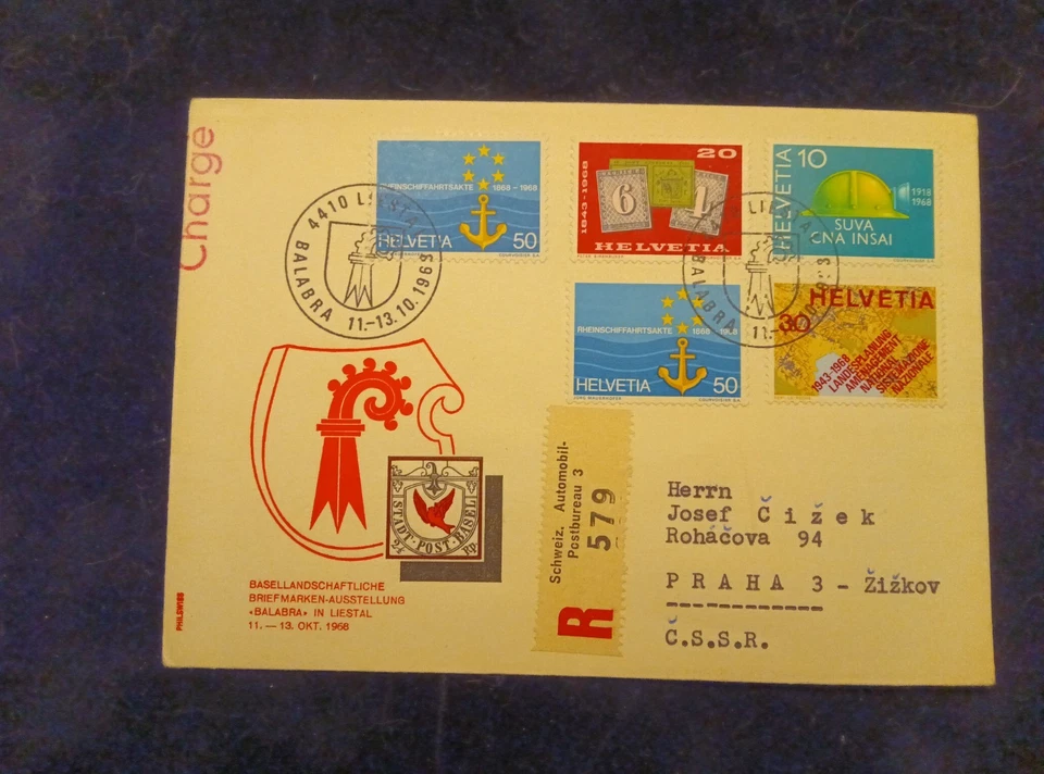Bloque de estampillas postales suizas con carta registrada de Suiza 1968 Foto 1 de 1
