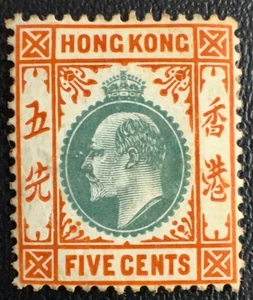 Hongkong #91 postfrisch - NG A Beautiful Bright Clear 5¢ Orange & Gray 1904 Issue - Bild 1 von 2