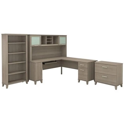 Bush Somerset 72W L Desk with Hutch & Storage in Ash Gray - Engineered Wood - Image 1 of 4