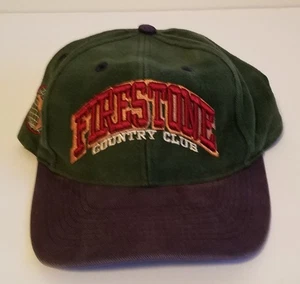 Sombrero vintage usado, verde Firestone Country Club, con tirantes.   - Imagen 1 de 3