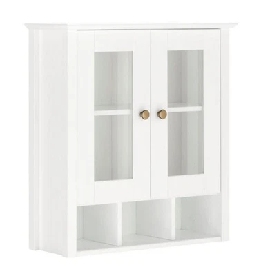 Hängeschrank Vili weiß Holz Badezimmerschrank Glastüren 60cm Massivholz Landhaus - Bild 1 von 4