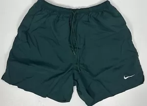 Vintage 90s NIKE Gym Shorts WOMENS L Forest Green Nylon Pockets Minimalist Logo - Picture 1 of 12