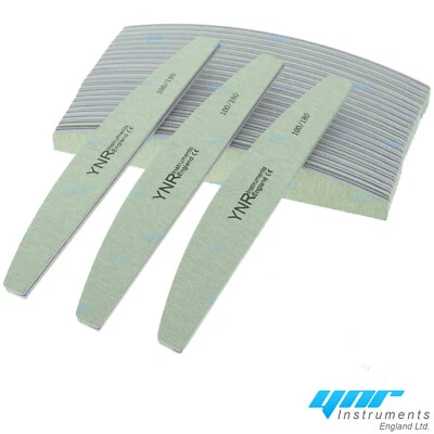 Emery Boards 100/180 - 180/240 Grit Nail Files Acrylics UV Gel Half Moon Curved - Image 1 of 3
