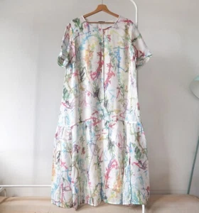 Maxi Vestido Pintor Grizas Diseñador Salpicaduras Natural Lagenlook Gran Tamaño L XL (p21) - Imagen 1 de 6