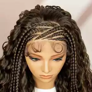 Pelucas trenzadas rizadas delanteras de encaje sintético de 26 pulgadas Cornrow trenzadas con pelo de bebé - Imagen 1 de 16