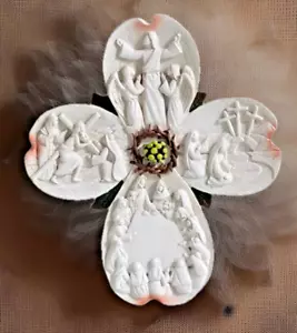 Legend Of Dogwood Crucifix; Easter- Pink Blossom Cross; Resin Tabletop Plaque - Picture 1 of 5