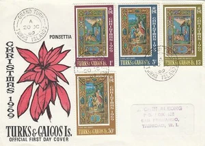 Turks & Caicos Scott 196-9 FDC - 1969 Christmas Issue - Picture 1 of 1