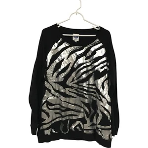Diane Gilman Silber Schwarz Metallic Sweater Pullover Damen Größe L Langarm - Bild 1 von 10