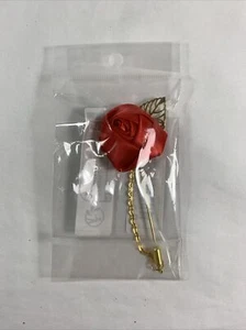 Flower Leaf Corsage Lapel Pin Brooch Chain Suits Collar Stick Men Red - Picture 1 of 6
