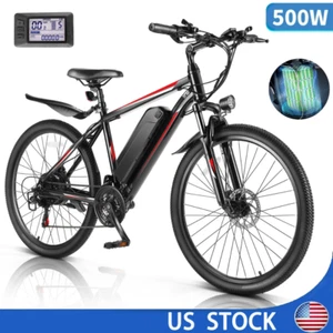 500W Electric Bike with 48V LI-Battery, LCD 26'' Mountain Bicycle 21-Speed Ebike - Picture 1 of 55