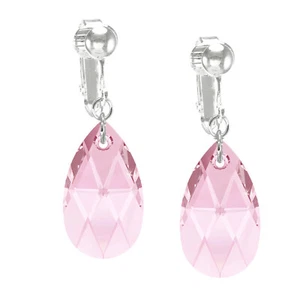 One Pair Austrian Crystal 22mm Teardrop Silver Clip On Earrings, Color Choice - Picture 1 of 33