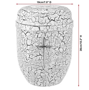 White Metal Cremation Urn For Adult Ashes, Art Cremation Urn - cracked effect - Picture 1 of 5