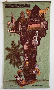 Carte Tourisme Imprimé sur Tissu REPUBLIQUE POPULAIRE DU BENIN - Années '70 - Imagen 1 de 9