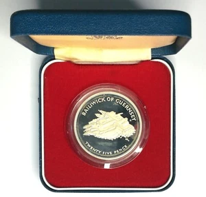1977 GUERNSEY Island Elizabeth II CASTLE CORNET Proof Silver 25 Pence Coin UNCIR - Picture 1 of 3
