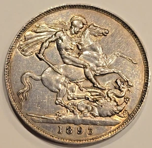 Corona de Plata Victoria 1893 Gran Bretaña Cabeza Velada Alto Grado Hermoso Tono Raro - Imagen 1 de 7