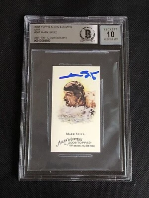 MARK SPITZ 2008 TOPPS ALLEN & GINTER MINI SIGNED AUTOGRAPHED CARD BAS GEM MINT - Image 1 of 2