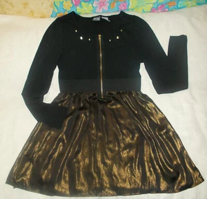 New Pogo Club Girls Metallic Gold and Black Tunic Top Large 12 L Mini Dress WOW - Picture 1 of 2