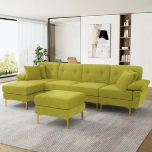 95% NEW L-Shaped Oversized Chaise Lounge Sofa Comfy Couch w/ Removable Ottoman - Picture 1 of 7