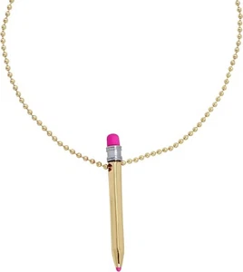 NEW BETSEY JOHNSON GOLD TONE,PINK COLOR PENCIL PENDANT LONG CHAIN NECKLACE - Picture 1 of 3