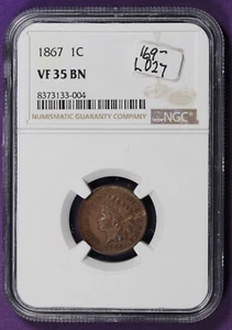 1867 Indian Head Cent.  In NGC Holder.  VF 35 BN.  L027 - Picture 1 of 2