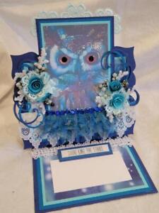 ELITE4U Blue Owl Handmade Card by Rina