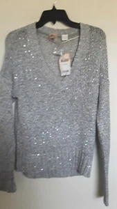 MUDD LUREX PAILLETTEN V-AUSSCHNITT PULLOVER ÜBERGRÖSSE XL - SILBER - NEU MIT ETIKETT - Bild 1 von 3