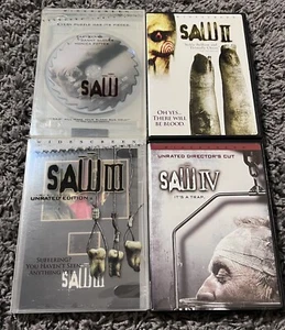 SAW 1,2,3 & 4 DVDs Unrated Directors Cut Saw lll Incl. Rare Senitype Film Frame! - Picture 1 of 3