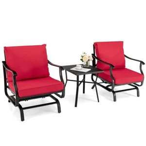 3PCS Patio Outdoor Glider Chairs Rocking Chair Set Heavy-Duty With Coffee Table - Picture 1 of 10