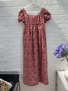 Bridgerton/Austen Regency dress 12/10 red pattern print cotton Fully lined NEW