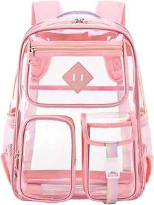 Pink Duty Clear Backpack Waterproof Transparent Shoulder Bag SeeThrough Bookbag - Picture 1 of 7